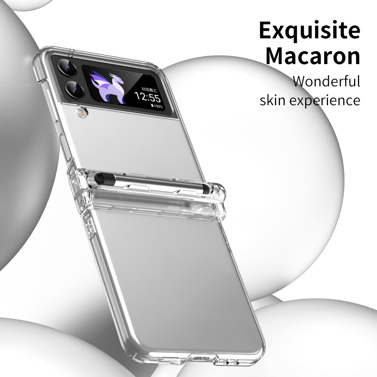 Generic Galaxy Z Flip3 Flip4 Case With Pen, With 2 Hinge Protection Hard PC Cover For Samsung