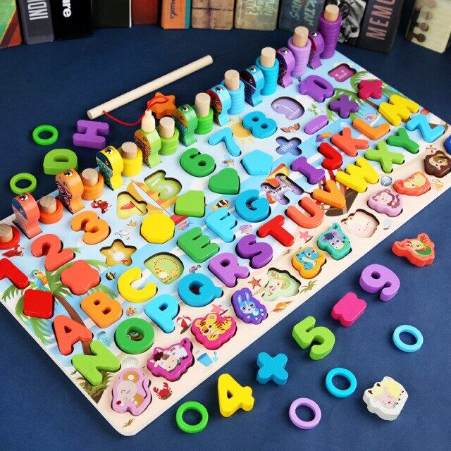 การศึกษาแบบมอนเตสซอรี่ของเล่นไม้สำหรับกระดานสำหรับเด็กคณิตศาสตร์ตกปลานับตัวเลขดิจิตอล Shape Match Early การศึกษาเด็กของขวัญของเล่น