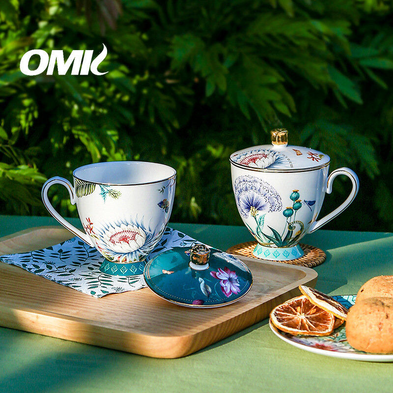 OMK 2PCS Set English Style Bone China Mug with Lid Ceramic Coffee cup Teacup Gift Box ราคา 4,310 บาท*ส่งฟรี