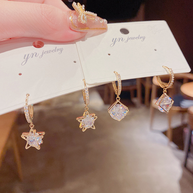Bông tai nữ sang trọng thời trang đơn giản đá zircon cá tính