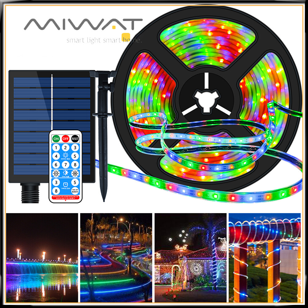 Dải đèn LED năng lượng mặt trời MIWAT 5m 10m Dải đèn LED RGB linh hoạt 8 chế độ chiếu sáng Đèn cổ tích chống thấm nước IP67 Đèn dải Led Không thấm nước ngoài trời cho sân vườn Trang trí nhà đám cưới Trang trí Giáng sinh