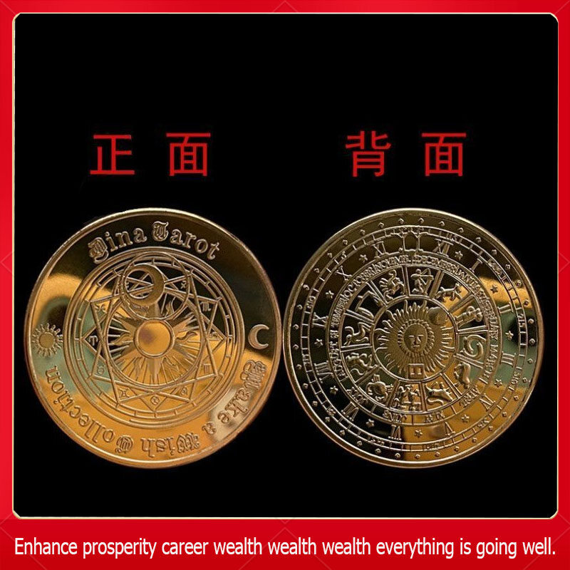 Đồng xu điều ước rl-tarot đồng xu may mắn đồng xu phong thủy may mắn đồng xu vàng chòm sao phong thủy may mắn mặt trời và mặt trăng đồng xu kỷ niệm đồng xu giàu có, bùa hộ mệnh, 12 con giáp
