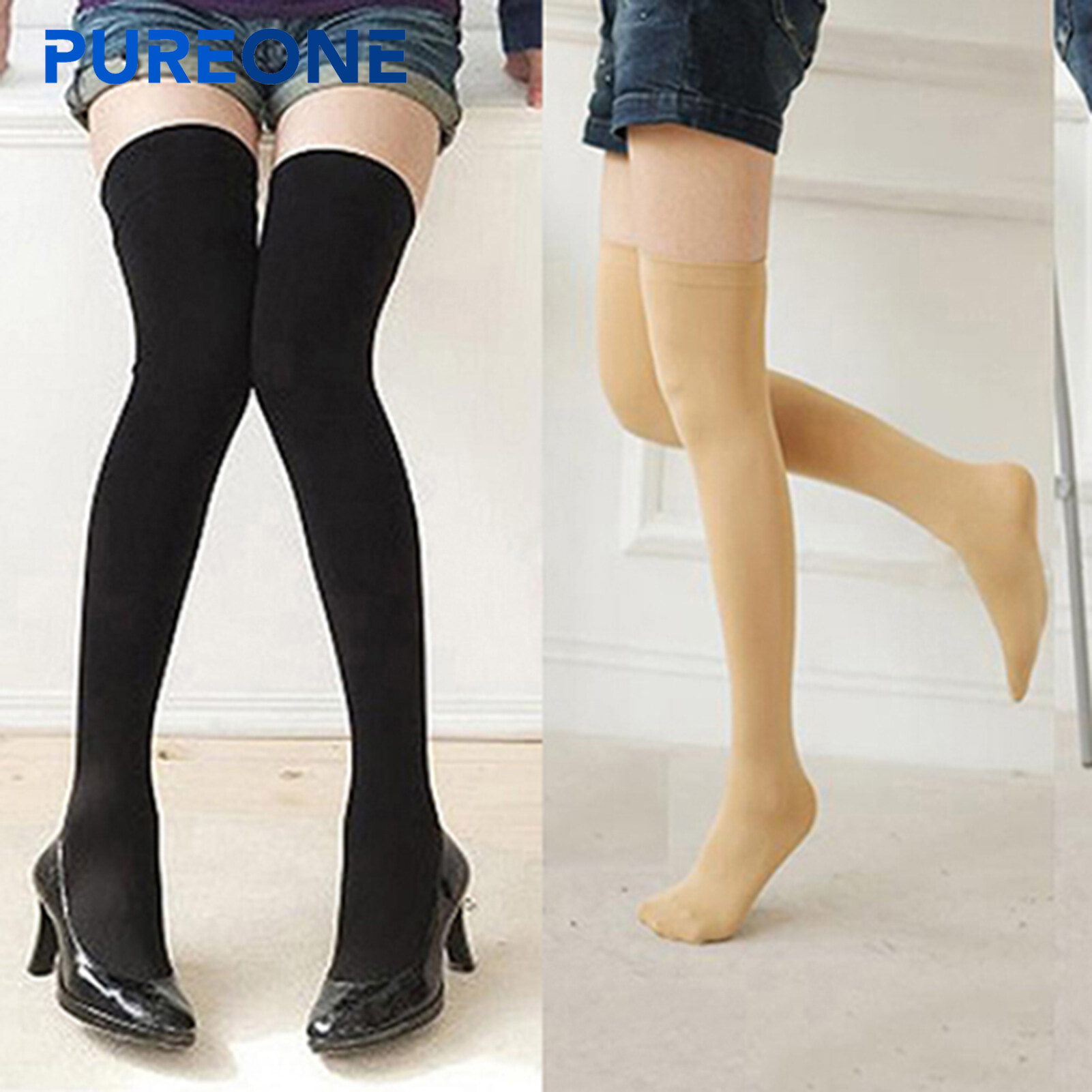 Phoenix B2C Stockings Solid Color Warm Women Over The Knee Thigh High