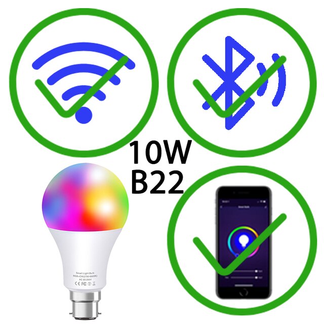Smart Bulb Dimmable E27 Led Lamp B22 E27 Led Rgb Light Lamp Alexa Google Home Siri Voice Control Light Bulb Home Light Magi