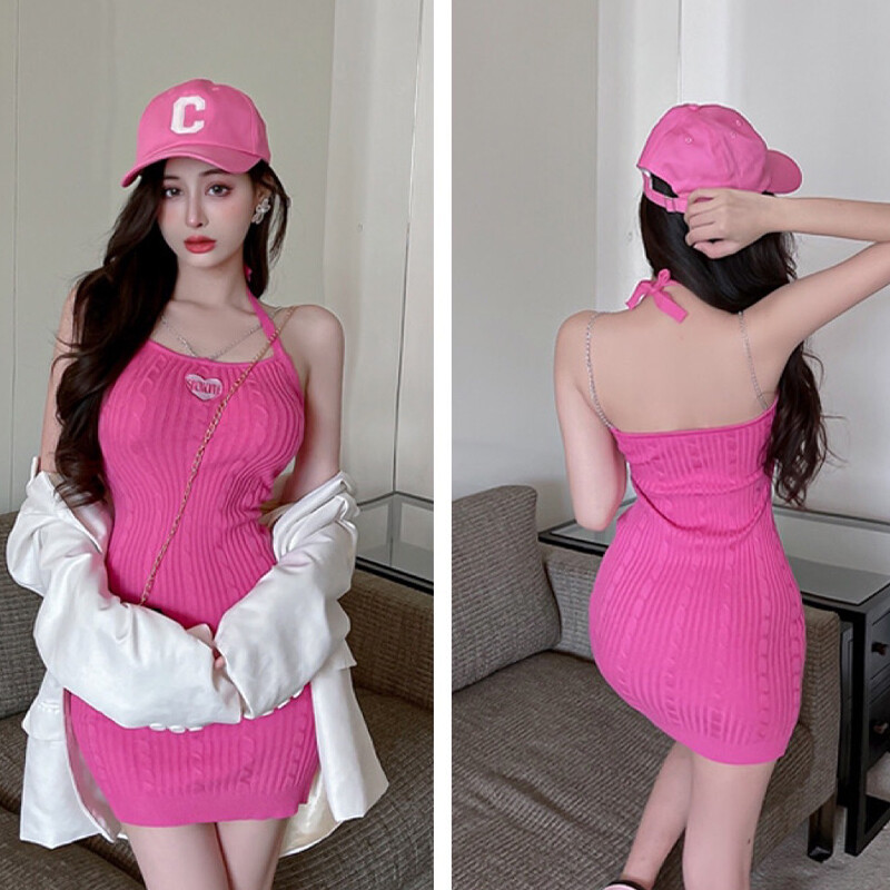 Beautifultime đầm ôm sát cho nữ, đầm ngắn ôm sát dệt kim in hình trái tim không tay cổ thấp