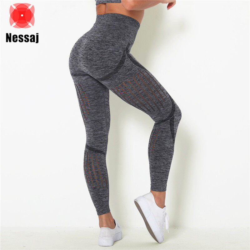 Nessaj quần yoga cạp cao co giãn cho nữ quần legging thể thao tập luyện chạy bộ tập hông quần màu trơn
