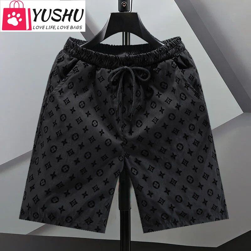 Yushu Summer Men s Shorts Spirit Guy Cropped Pants Flocked Print Casual