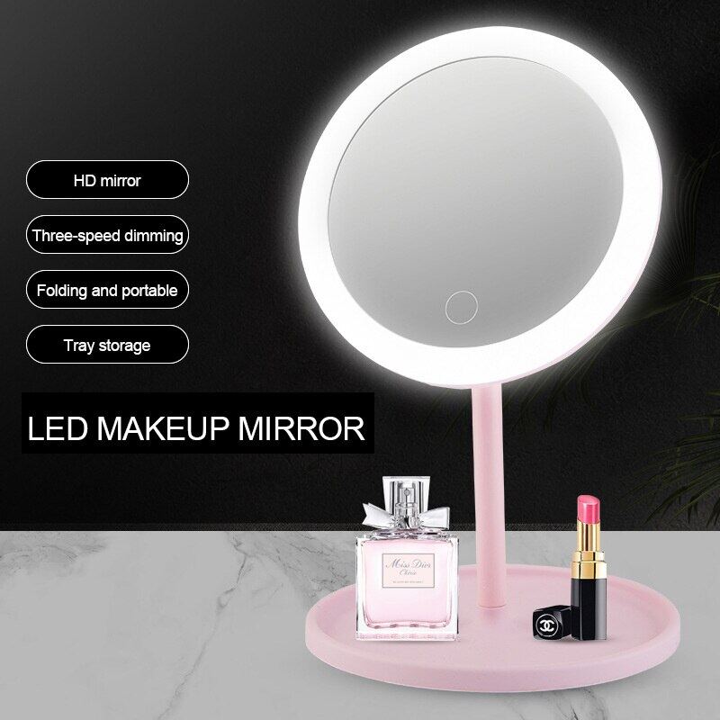 Led Light Makeup Mirror Storage LED Face Mirror Adjustable Touch Dimmer