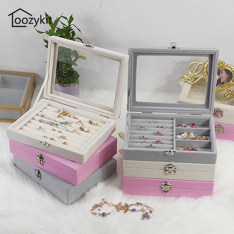 Loozykit hộp trang sức vải flanen hộp đựng mặt dây chuyền bông tai trưng bày đồng hồ dây chuyền có nắp