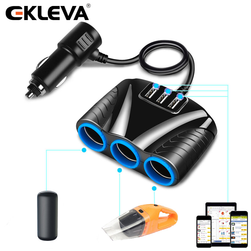 Bộ Sạc Xe Hơi EKLEVA 3.1A 12V Hub Bộ Chuyển Đổi Nguồn 3 Trong 1 Bộ Chuyển Đổi Nguồn Ổ Cắm Sạc Xe Hơi USB 12V-24V Cho Điện Thoại Thông Minh IPhone IPad Điện Thoại DVR