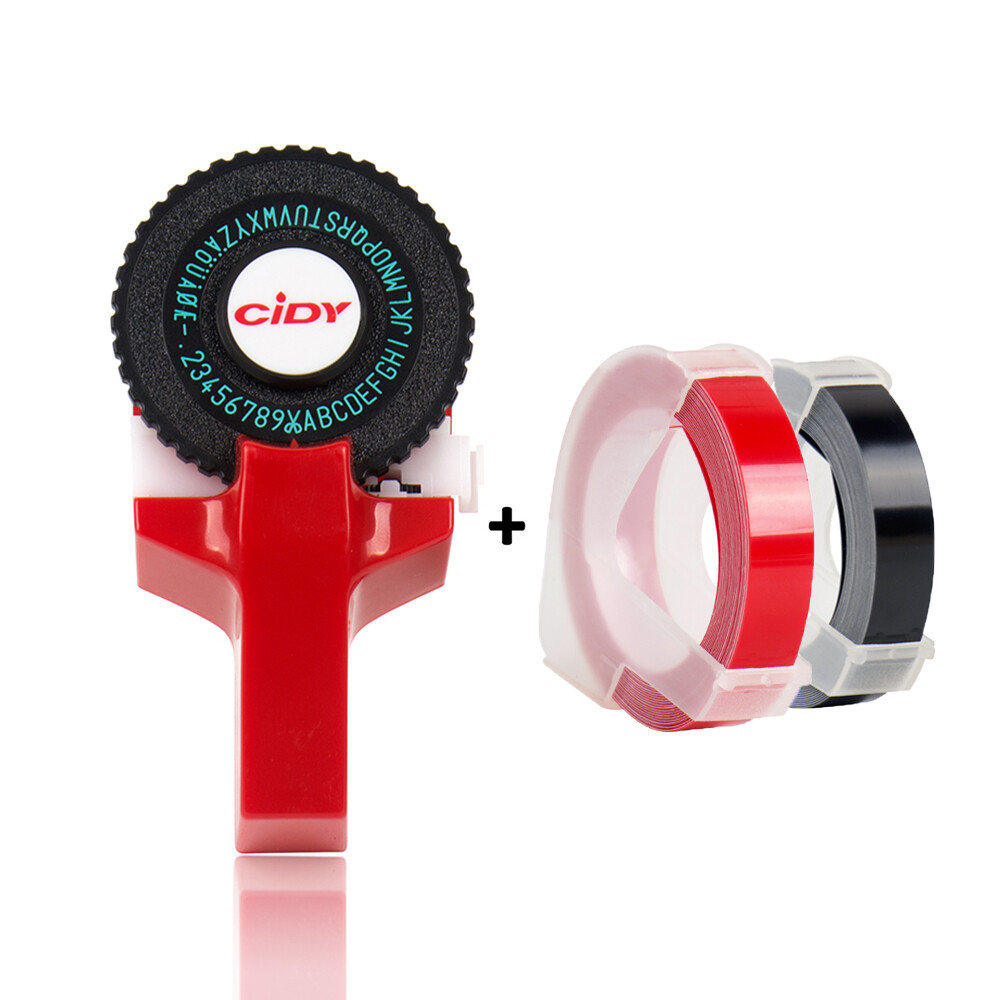 1 cái màu đỏ dập nổi nhãn maker với 2 cái refill tape 3d 9 mét dập nổi tape tương thích cho motex và dymo nhãn máy in dập nổi mini manual typewriter