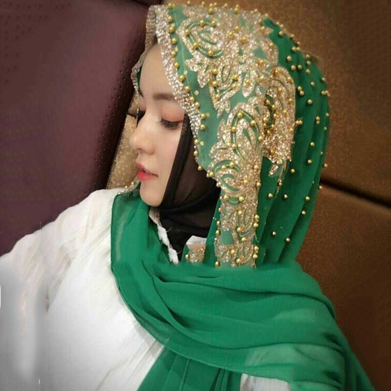Hồi Giáo Voan Hijabs Khăn Turban Vàng Hạt Nhũ Hijab Cho Phụ Nữ Ramadan Lụa Mong Musulmane Đổ Femme Dài Khăn Trùm Đầu