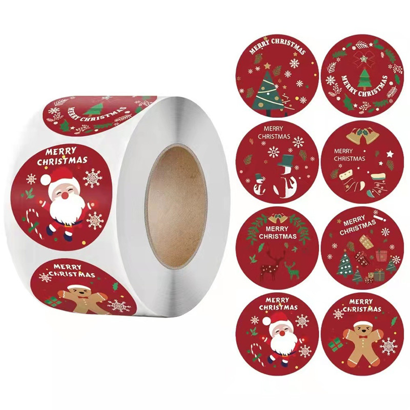 500 miếng dán/cuộn miếng dán giáng sinh miếng dán niêm phong tự dính hoạt hình ông già noel nai sừng tấm miếng dán trang trí hộp quà giáng sinh năm mới vui vẻ
