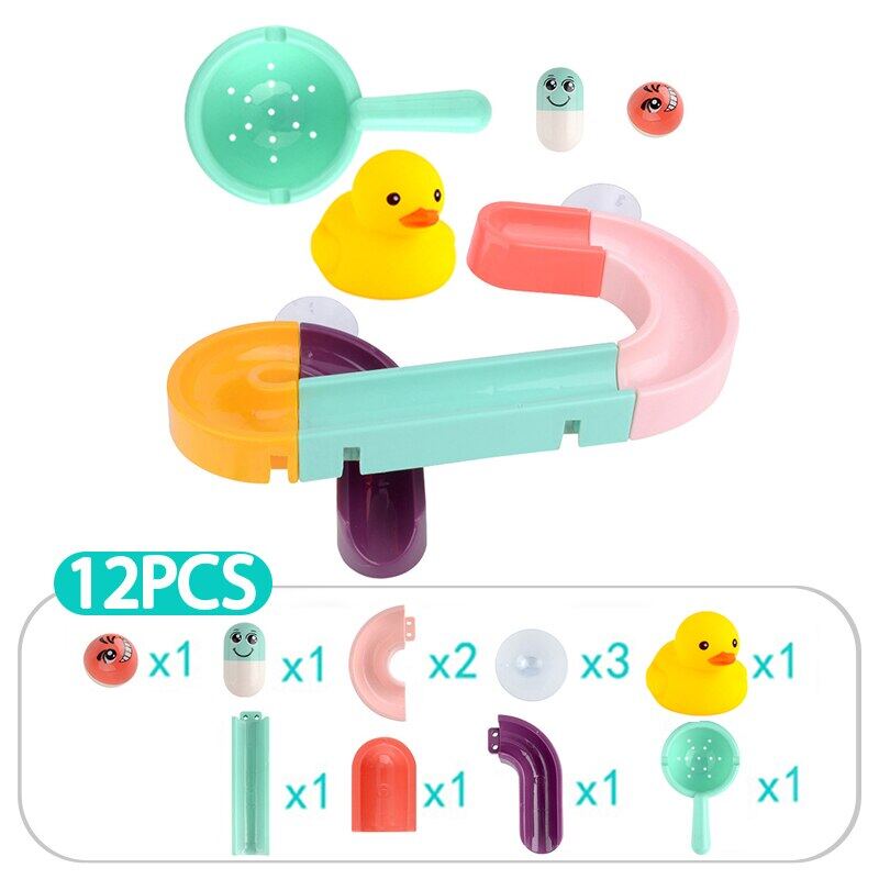 Duck Track Bath Toys Marble Race Run Assembling Track Bathroom Bathtub Play Water Spray Toy Stacking