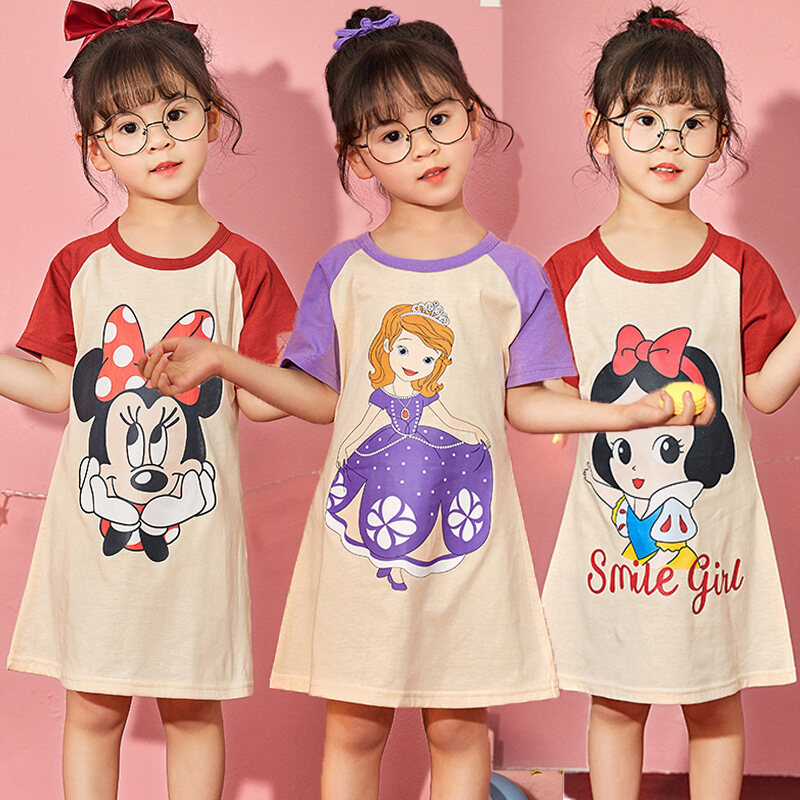 Minnies Sonic The Hedgehog Snow Whites Girls Short Sleeve Pajama Dress Summer Summer Nightdress Combed Cotton Thin Section Cute Korean Style Homewear