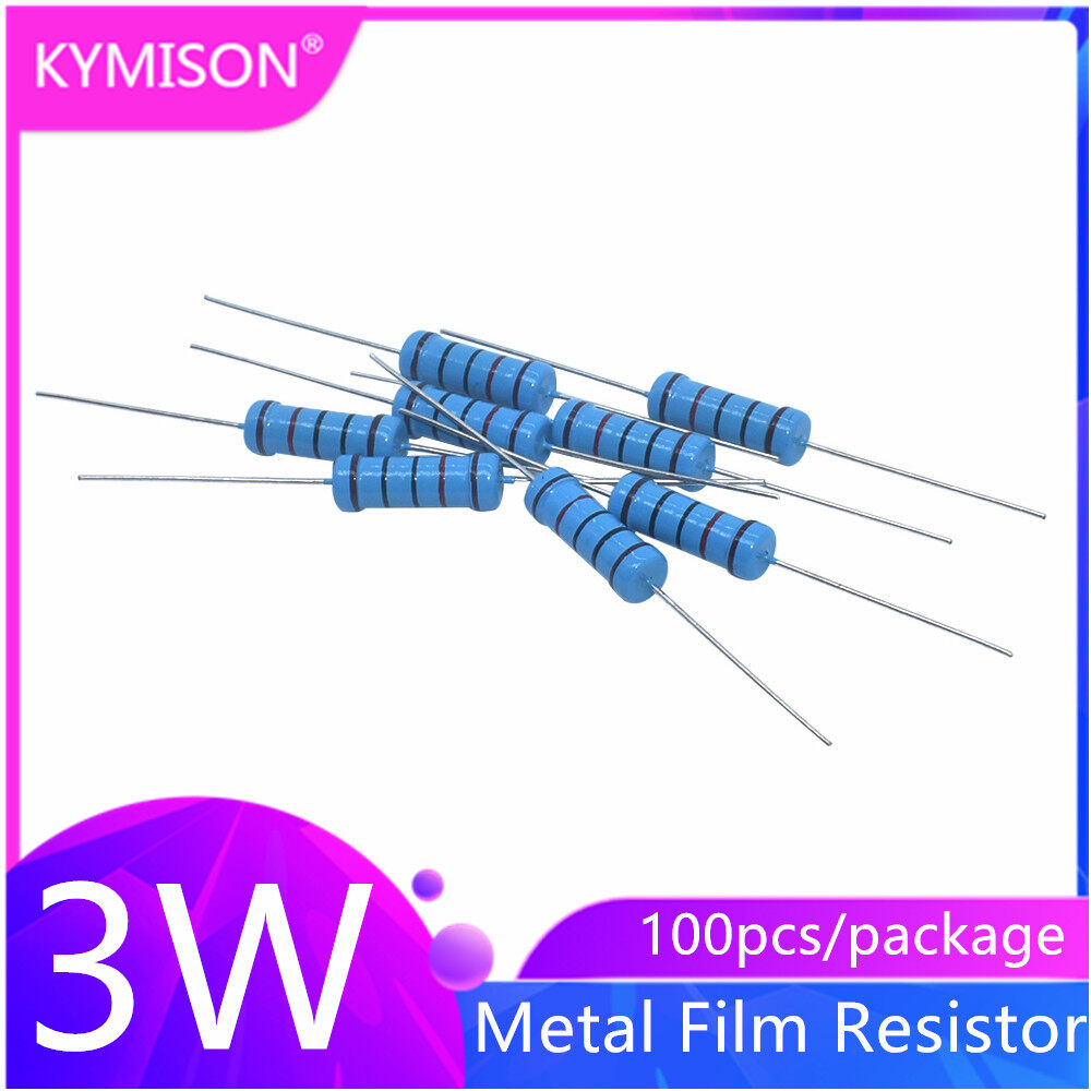 100pcs/Lot 3W Metal Film Resistor1R~1M 1R 2.2R 51R 100R 200R 330R 470R 1K 3K 4.7K 10K 20K 47K 100K 100 270 360 ohm 3w 5% resistance Five Color ring resistance 6mm*17mm