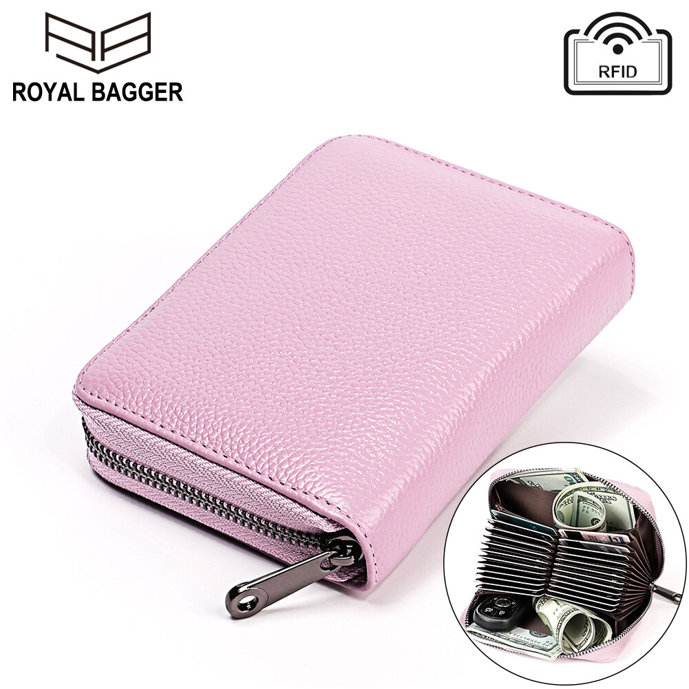Ví Kẹp Thẻ Royal Bagger Ví Cho Nữ Cô Gái Da Bò Thật Rfid Chống Trộm Đa Chức Năng Dây Kéo Ly Hợp Túi Tiền Xu THẺ Clip Vị Trí Nhiều Thẻ Thông Thường Ví Nhỏ