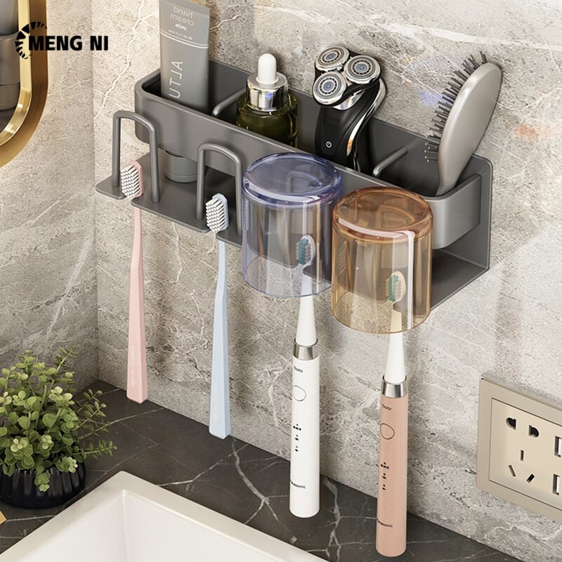 HANGDIAN【Miễn phí vận chuyển】 Giá Để Bàn Chải Đánh Răng Giá Để Bàn Chải Đánh Răng Điện Không Cần Đục Lỗ Giá Để Cốc Vệ Sinh Đựng Cốc Súc Miệng Gắn Tường