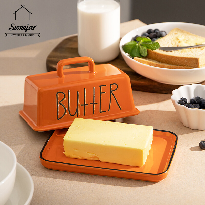 Hũ Ngọt Đĩa Bơ Gốm Dung Tích Lớn Có Nắp Tay Cầm, Hộp Đựng Bơ, Khay Phục Vụ