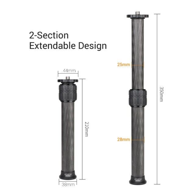 ER252 25มม. เส้นผ่าศูนย์กลางท่อคาร์บอนไฟเบอร์ขาตั้งกล้องขยายความยาว2ส่วนเสากลางท่อต่อ