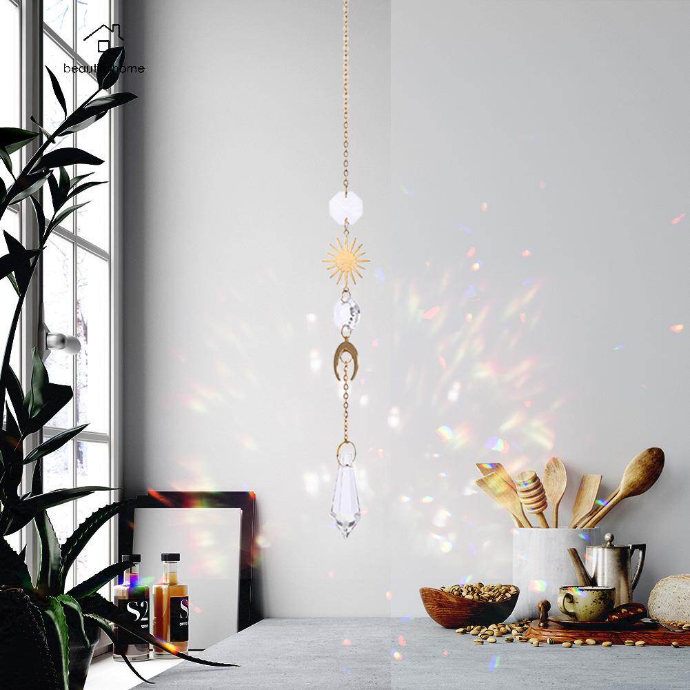 [Beautifulhome] Mặt Trời Mặt Trăng Pha Lê Suncatcher Mặt Dây Chuyền, Phụ Kiện Chiếu Sáng Rèm Cửa, Đồ Treo Xe Hơi Sân Vườn Gia Đình