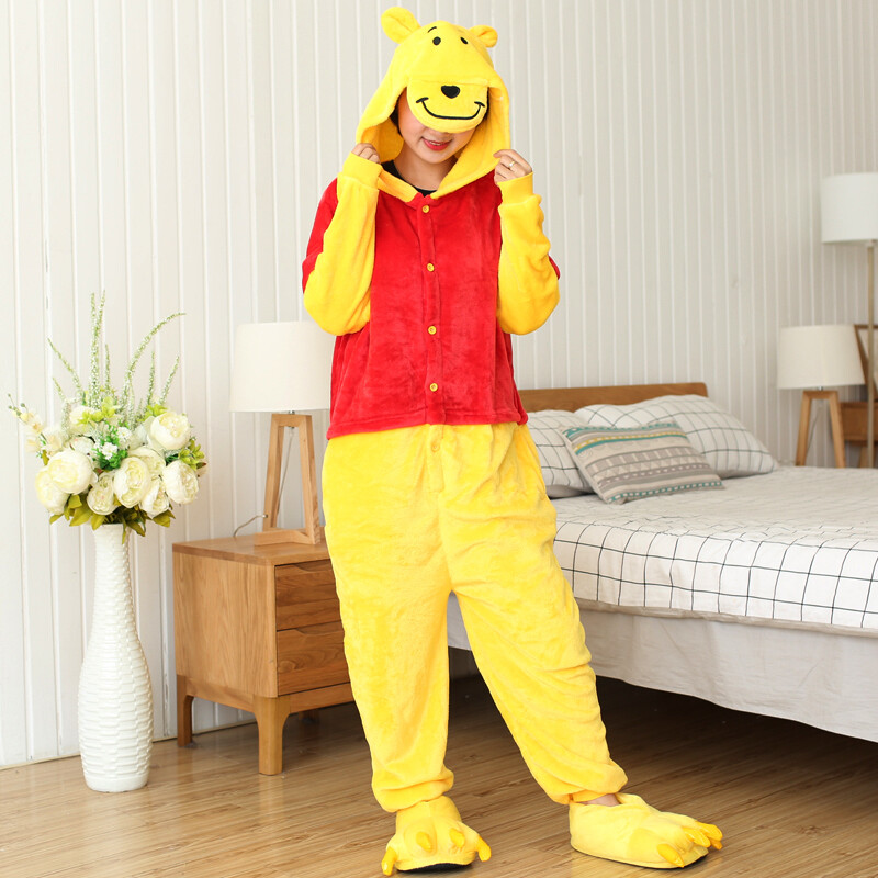 Women Cute Winnie Pooh Pajamas Unisex Autumn Winter Men Cartoon