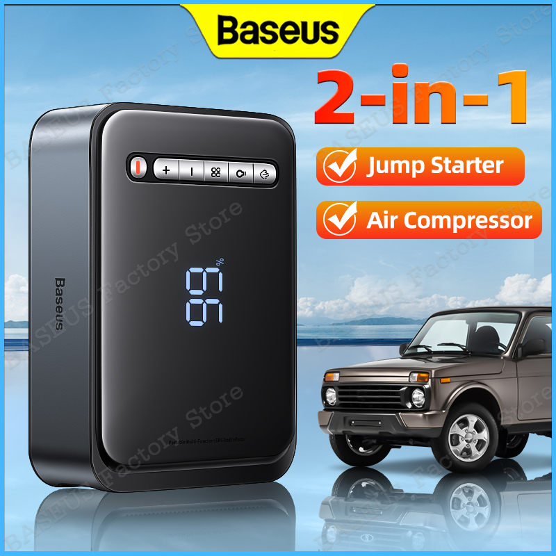 Baseus 2 in 1 Car Jump Starter Power Bank Portable Air Compressor Inflator Pump Power Station 1000A Battery Starter Auto Booster ราคา 2,650 บาท*ส่งฟรี