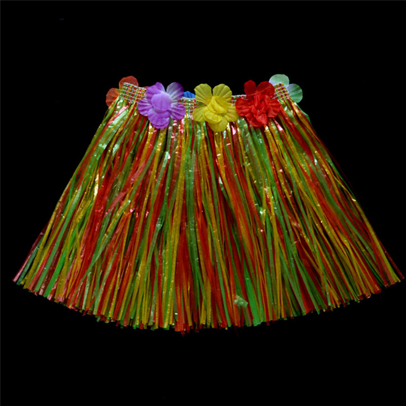 Nine percent Kids Boys Girls Hawaiian Hula Grass Beach Skirt Flower Wristband Party Dress Hot - 5