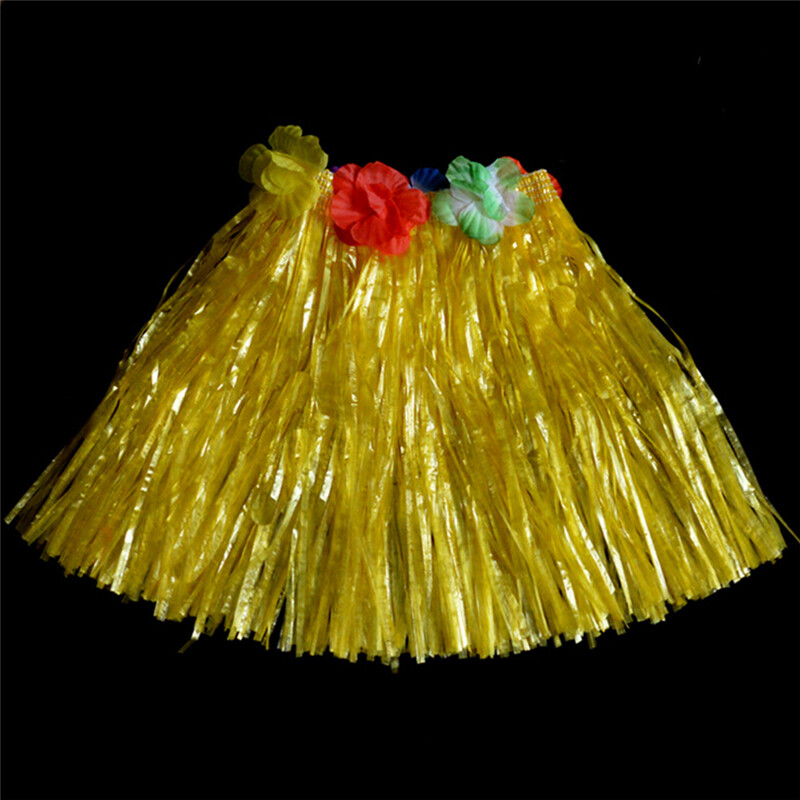 Nine percent Kids Boys Girls Hawaiian Hula Grass Beach Skirt Flower Wristband Party Dress Hot - 1