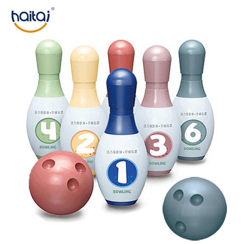 Haitai bộ đồ chơi bóng bowling cho trẻ em với 2 quả bóng bowling và 6 chân trò chơi giáo dục cho trẻ em đồ chơi quà tặng mẫu giáo cho bé trai bé gái