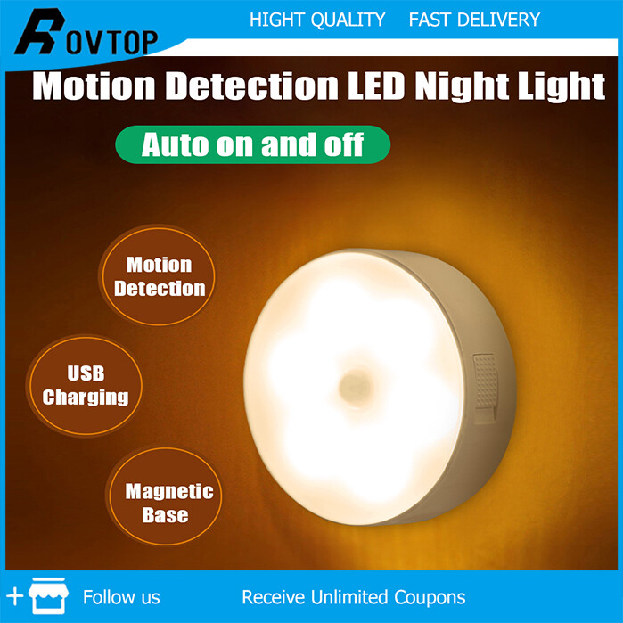 Rovtop Đèn ngủ led có thể điều chỉnh độ sáng cảm biến chuyển động sạc usb với đế từ (Sản phẩm có 2 phiên bản lựa chọn, vui lòng chọn đúng sản phẩm cần mua) - INTL