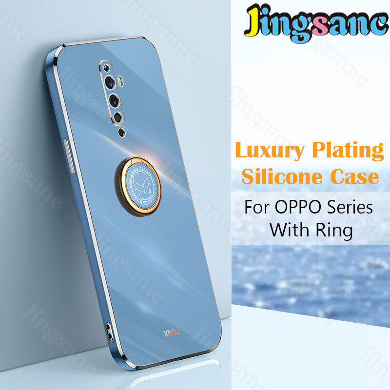 Jingsanc Ốp Điện Thoại Cho OPPO Reno2/Reno2 F Ốp Mạ Sang Trọng Với Giá Đỡ Nhẫn Ốp Cạnh Vuông Thẳng Mạ Điện Silicon Đơn Giản Ốp Lưng Ống Kính Toàn Diện Cho OPPO Reno 2/Reno 2 F