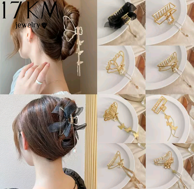 Kẹp Tóc Bướm Hình Học Màu Vàng Kim Cho Nữ Mới 17KM Kẹp Tóc Mặt Dây Dài Cổ Điển Kẹp Tóc Kẹp Tóc Phụ Kiện Tóc Cua