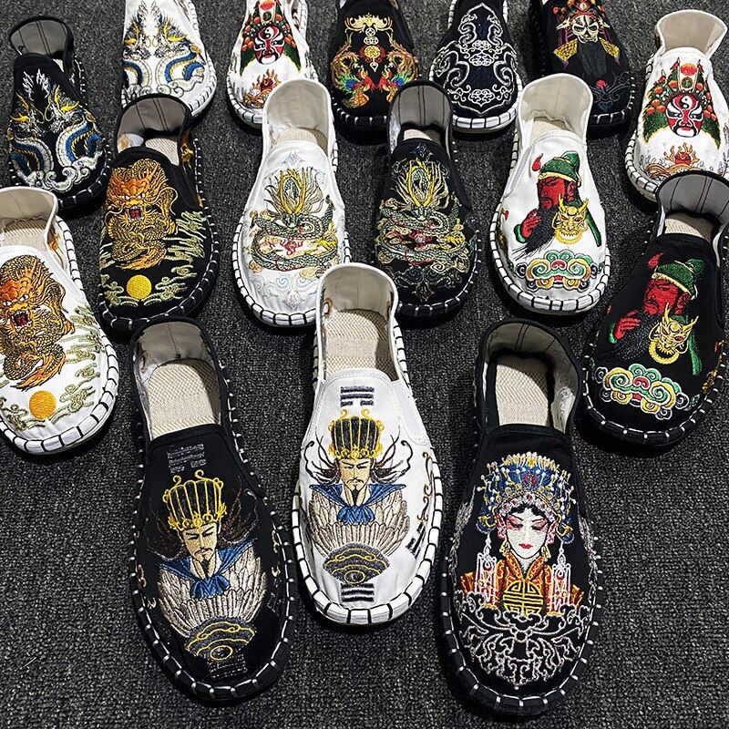1 Giày Vải Hoa Thêu xã hội chàng trai nam Moccasin-gommino sinh viên giày thường quốc dân thời trang phong cách Trung Quốc