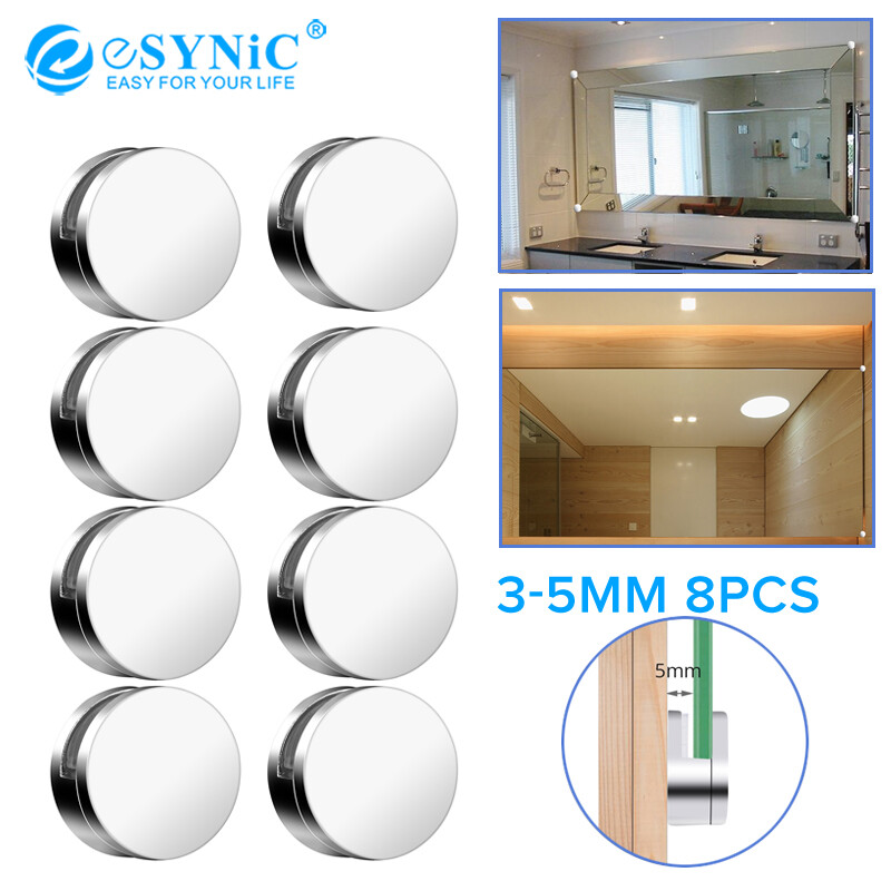 ESYNIC Bộ 8 Cái Kẹp Gương Kẹp Gương, Kẹp Kính Hợp Kim Kẽm Phòng Tắm Gương Chủ Bộ Gương Và Kính Treo Bộ Kẹp Tròn Giá Treo Tường Với Các Ốc Vít