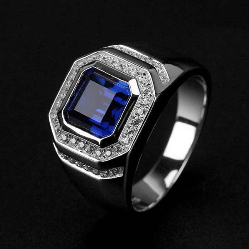 Lkyou Nhẫn Thép Không Gỉ Zircon Màu Xanh Thời Trang Mới, Nhẫn Đá Zircon Cắt Cổ Điển Cổ Điển Quà Tặng Trang Sức