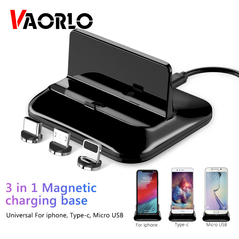 VAORLO Đế Sạc Từ Tính 3 Trong 1 Giá Đỡ Điện Thoại Chống Sét Micro Usb Type C Sạc Thông Dụng Dành Cho iPhone 8 7 6 Plus X XR XS MAX Dành Cho Vivo Oppo Huawei, Máy Tính Để Bàn Sạc Blacket