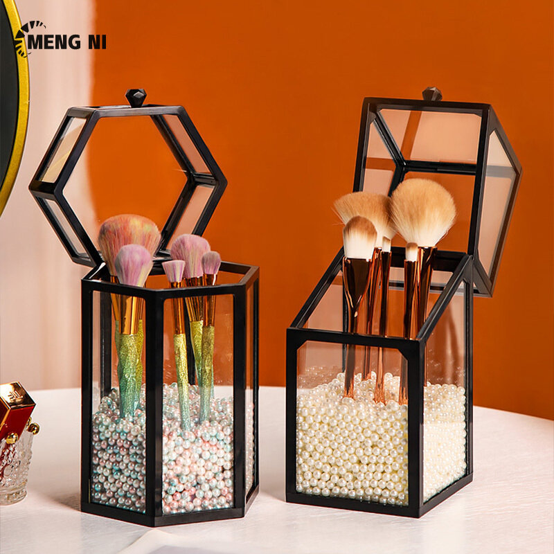 Hangdianxô đựng cọ trang điểm hộp đựng mỹ phẩm cọ lông mày chống bụi có nắp hộp đựng cọ thủy tinh cầm tay