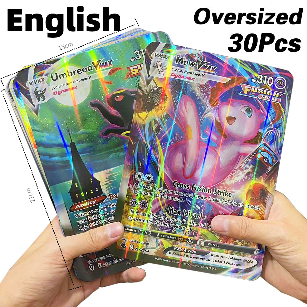 30 thẻ bài pokemon ngoại cỡ vmax vstar gx chữ jumbo 15*21 cm thẻ cầu vồng siêu hiếm arceus pikachu charizard cỡ lớn
