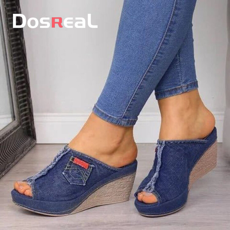 DOSREAL Wedge Slippers For Women Summer Open Tpe High Heel Women Slides Korean Fashion Black Ladies Sandals - ยี่ห้อ DOSREAL ราคา 405 บาท*ส่งฟรี