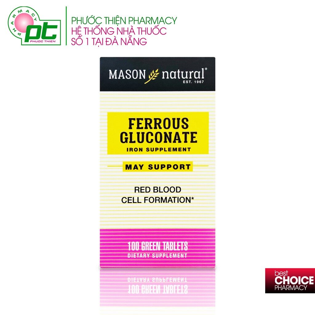Viên sắt hữu cơ bổ máu mason natural ferrouse gluconate lọ 100 viên