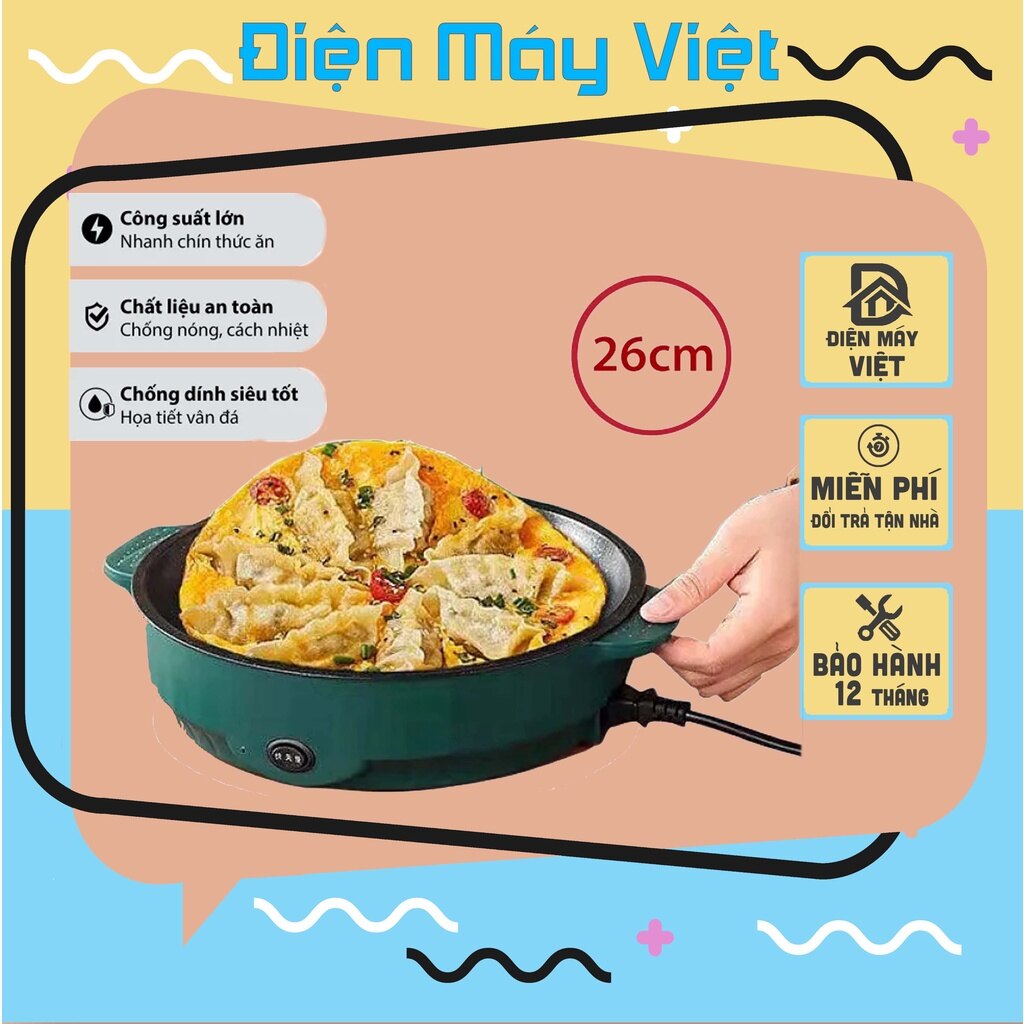 Chảo chống dính nướng điện mini, bếp nướng điện mini đa năng tiện lợi - Bảo Hành 12 Tháng