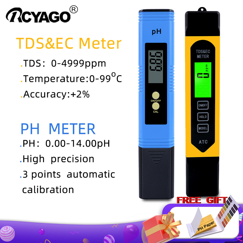 RCYAGO Máy Đo PH Kỹ Thuật Số 1 Chiếc + 1 Chiếc Máy Đo TDS/EC, Máy Phân Tích Độ Dẫn Nhiệt Có Đèn Nền