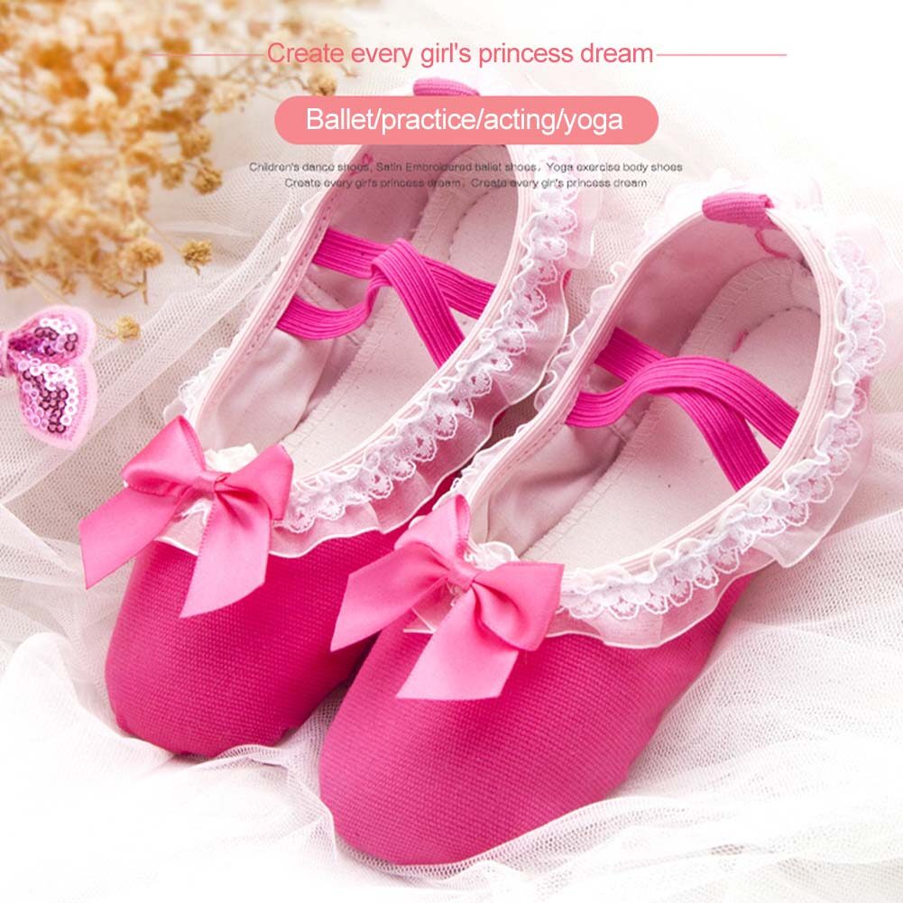 Lm kid cô gái trẻ em giày múa ba lê phụ nữ người lớn nơ ren hôn vải đế mềm giày ba lê dép ba lê