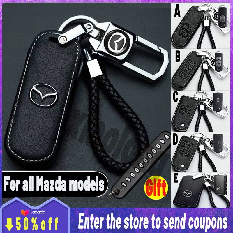high quality leather for Mazda key cover Remote key case with key holder fod Car Logo keychain Creative Alloy Metal MAZDA3 MAZDA2 CX-5 CX-7 CX-9 Tribute BT-50 323 MAZDA6 B2200 Familia Miata MX-5 626 ราคา 65 บาท*ส่งฟรี