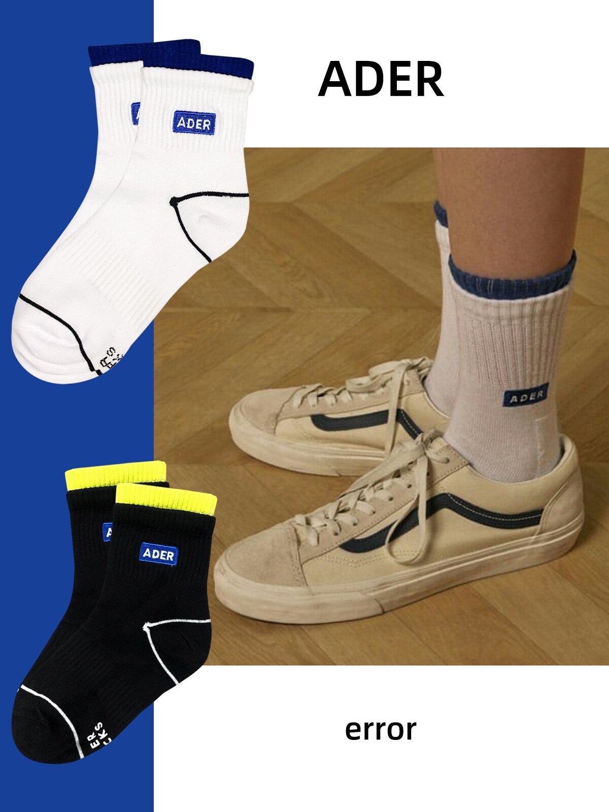 [Sock shop] Crew Street Fashion Cotton Socks Family Men Women Classic Logo KR Error Crew Sock Good High Quality Korean Style Sports Crewsock