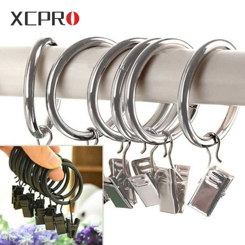 10 chiếc thanh treo rèm bằng kim loại vòng lưới bằng vải voan móc có kẹp treo
