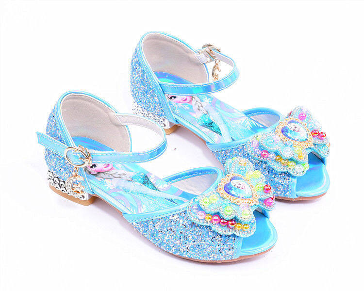 Children's princess shoes girls' sandals spring and summer little girl Elsa high heels baby Pearl colorful crystals crystal shoes