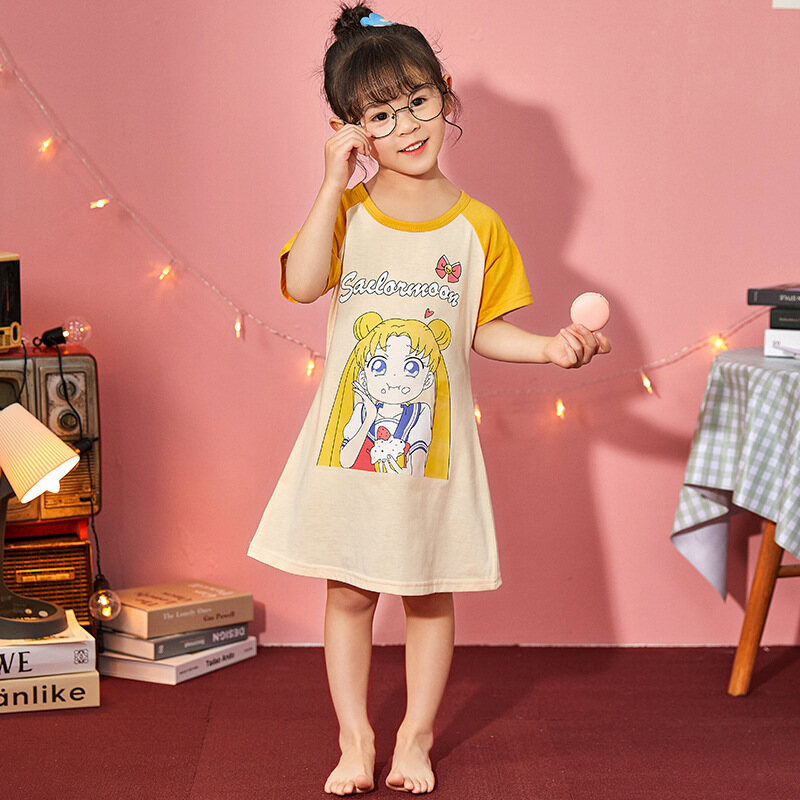 Minnies Sonic The Hedgehog Snow Whites Girls Short Sleeve Pajama Dress Summer Summer Nightdress Combed Cotton Thin Section Cute Korean Style Homewear - 9