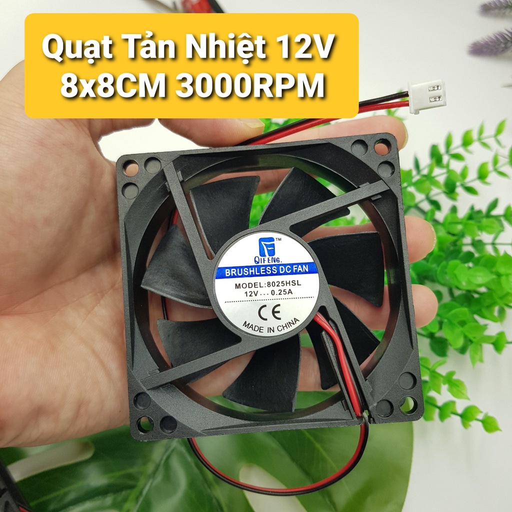 Quạt tản nhiệt brushless 12v 8x8x2.5cm 3000rpm🍀 quạt 12v 8x8cm hút mùi thổi nhiệt máy tính thủy sinh tiện dụng